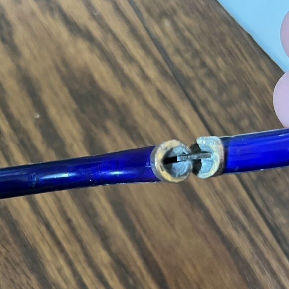 Vintage Cloisonné Blue Gold Floral Motif Enamel Hinged Bangle Bracelet - Picture 8 of 16